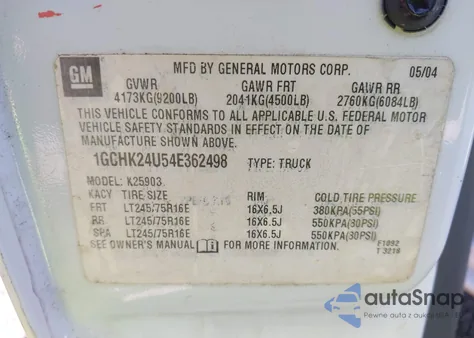 2004 Chevrolet Silverado 2500Hd Work Truck z USA, uszkodzony, nr VIN 1GCHK24U54E362498